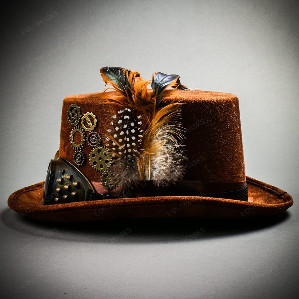 Steampunk Women Victorian Top Hat Goggles - Brown - Picture 5 of 7